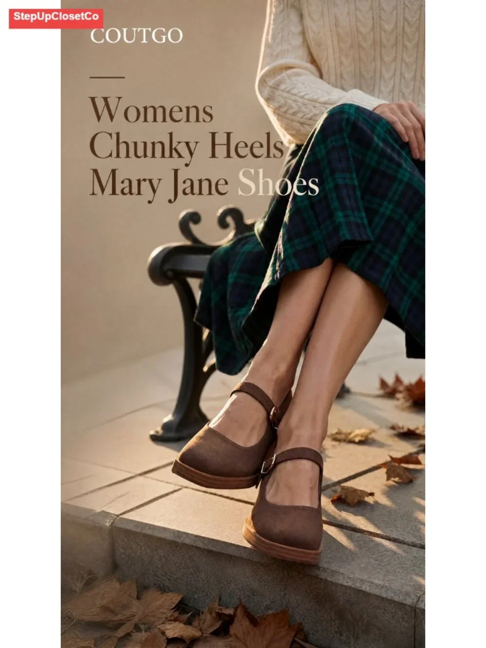 Women's Chunky Heel Mary Jane Pumps Square Toe Buckle Dress Shoes Faux Leather